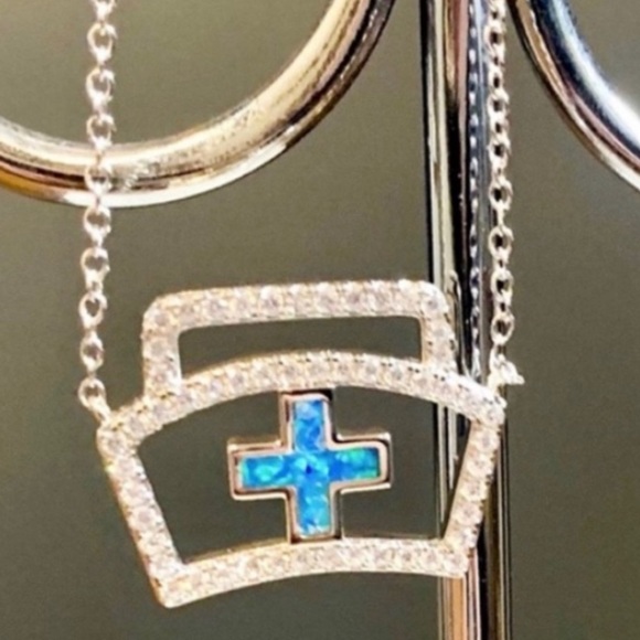 Nurse Hat Necklace Blue Fire Opal - Picture 4 of 6